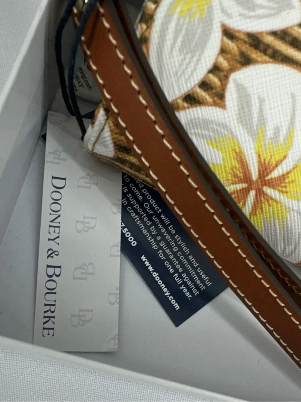 Dooney & Bourke Brown Wicker Floral Wristlet with Yellow Accents